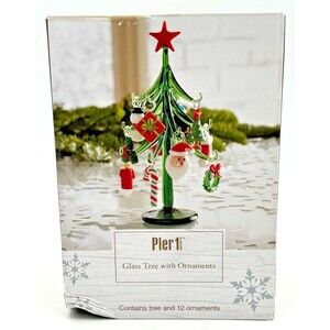 Pier 1 Imports Blown Art Glass Christmas Tree With 12 Min Glass Ornaments 6" h